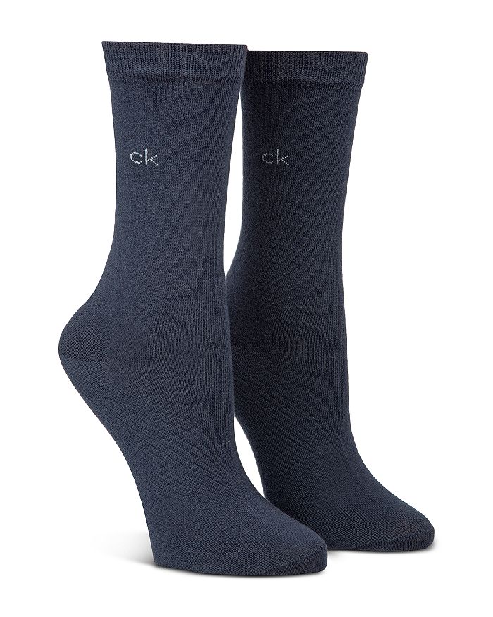 Calvin Klein Flat Knit Crew Socks, Set Of 2 In Navy