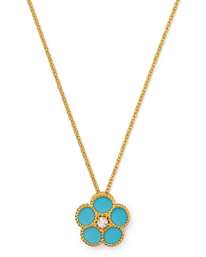 Roberto Coin 18k Yellow Gold Daisy Diamond & Turquoise Pendant Necklace, 16 - 100% Exclusive In Blue/gold