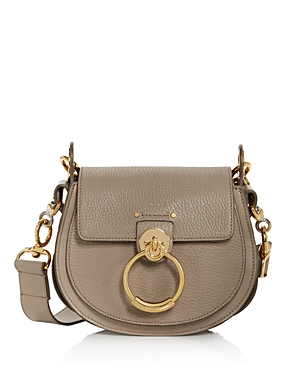 Chloé Tess Small Leather Crossbody In Gray Pebbled Leather