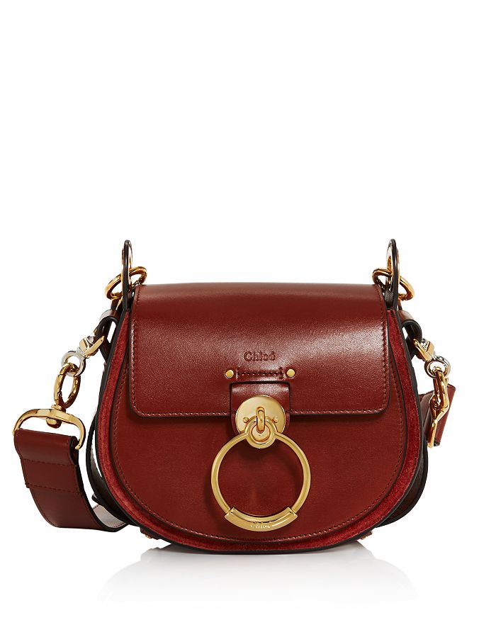 Chloé Tess Small Leather Crossbody In Sepia Brown/gold/silver