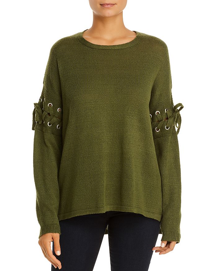 Alison Andrews Lace-up Sleeve Sweater In Olive