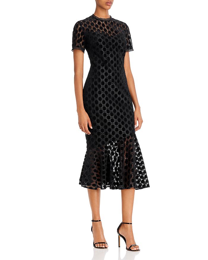 Shoshanna Morgan Velvet Lace Illusion Midi Dress Bloomingdale s