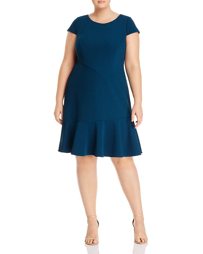 Adrianna Papell Plus Ottoman Fit-and-flare Dress In Midnight Teal