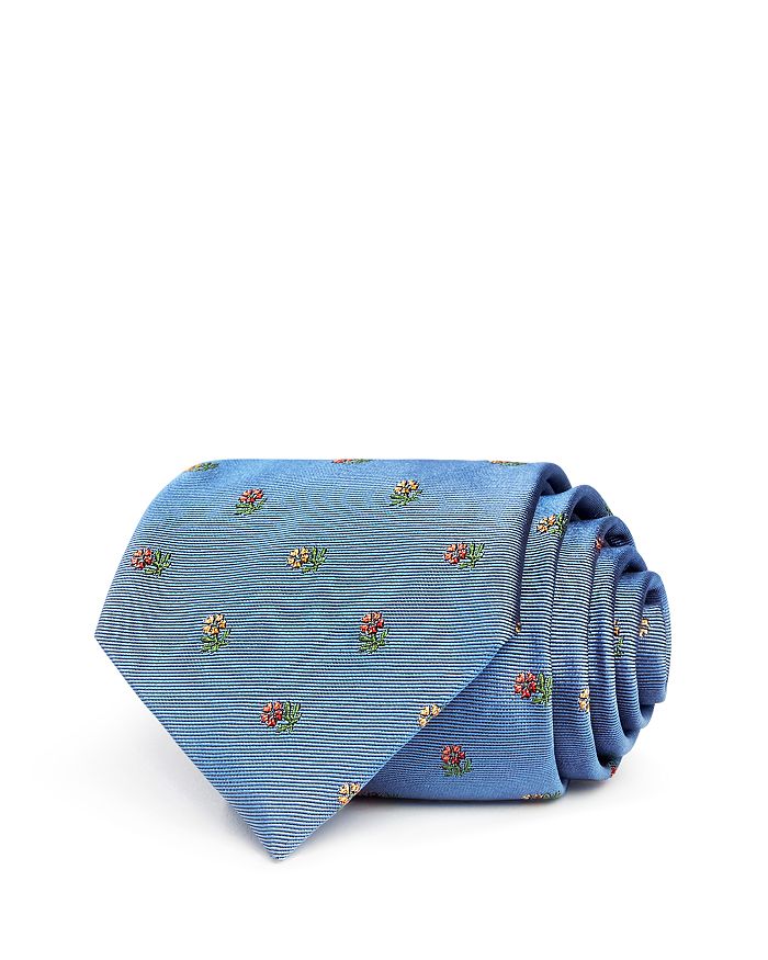 Paul Smith Floral Silk Classic Tie In Blue