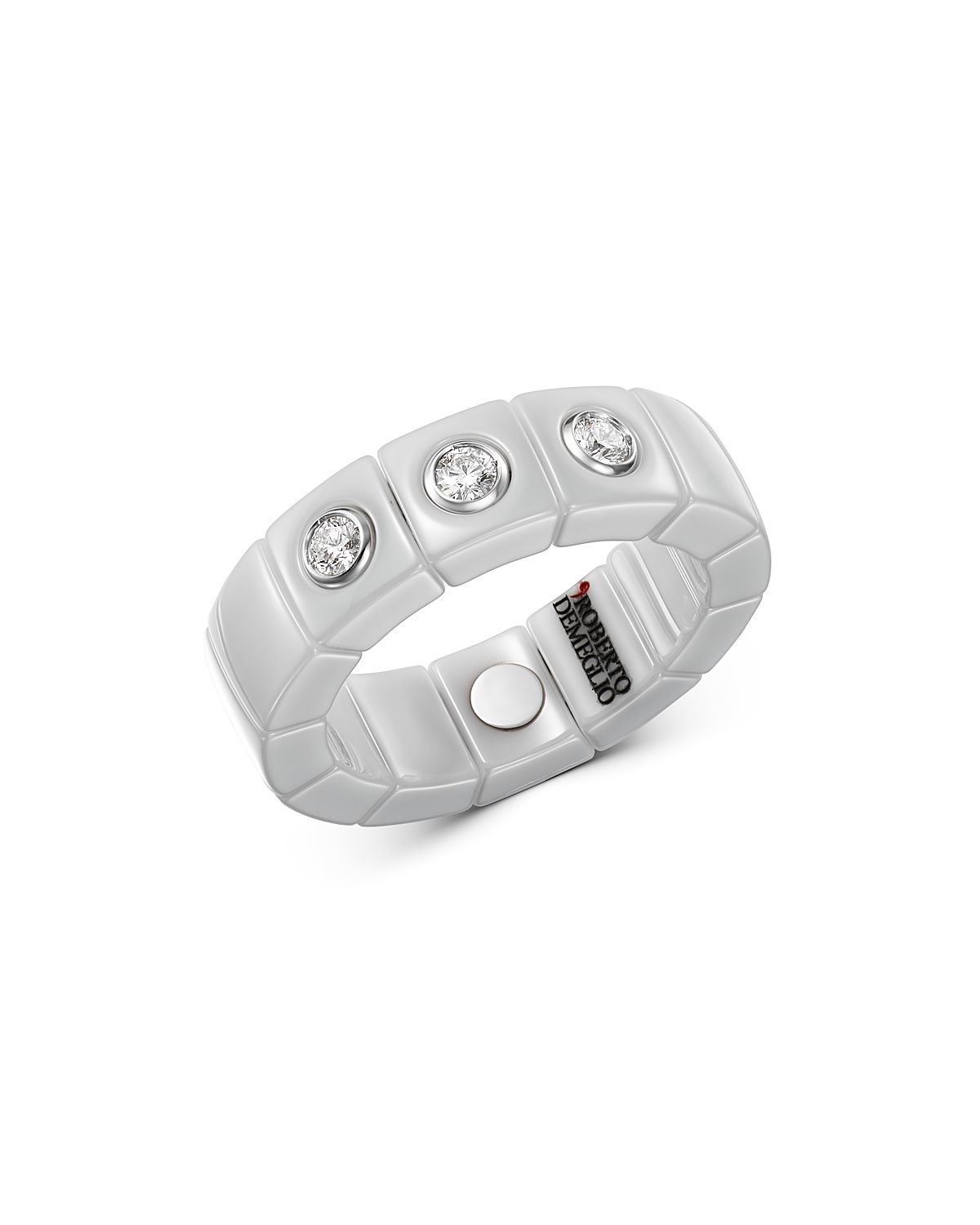 Roberto Demeglio 18K White Gold & White Ceramic Scacco Stretch Ring with Diamonds