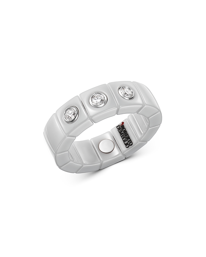 Roberto Demeglio 18K White Gold & White Ceramic Scacco Stretch Ring with Diamonds