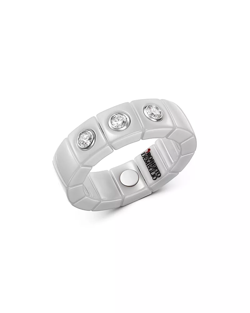Roberto Demeglio 18K White Gold & White Ceramic Scacco Stretch Ring with Diamonds