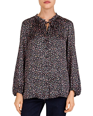 Gerard Darel Mawflower Floral-print Button-front Blouse In Black | ModeSens