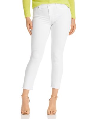 Roxanne Mid Rise Raw Hem Ankle Skinny Jeans in White Fashion