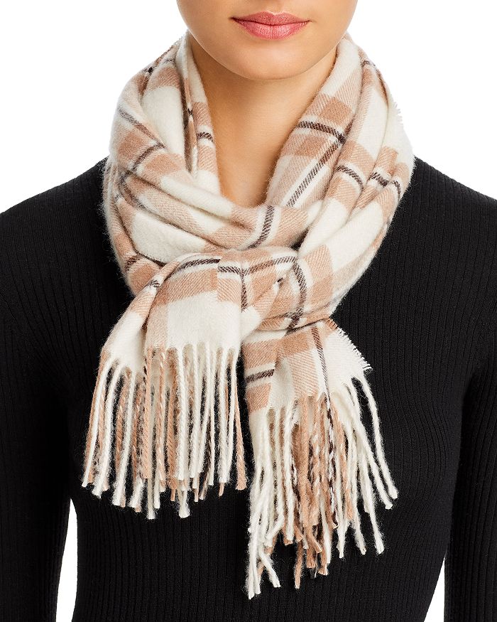 Aqua C By Bloomingdale's Check Cashmere Scarf - 100% Exclusive In Off White
