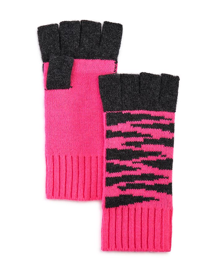 Aqua Tiger Fingerless Cashmere Gloves - 100% Exclusive In Charcoal/pink