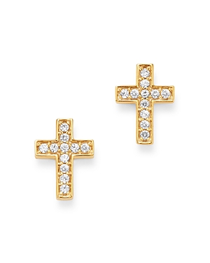 Bloomingdale’s Diamond Cross Stud Earrings in 14K Yellow Gold, 0.10 ct. t.w. - 100% Exclusive