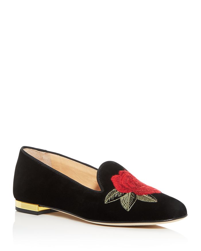 CHARLOTTE OLYMPIA WOMEN'S ROSE EMBROIDERED FLATS,OLF197180B-11070