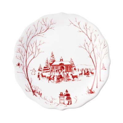 Country Estate Winter Frolic "Mr. & Mrs. Claus" Ruby Party Plates, Set of 4