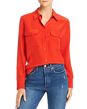 Equipment Slim Signature Silk Button-down Shirt In Aura Orange