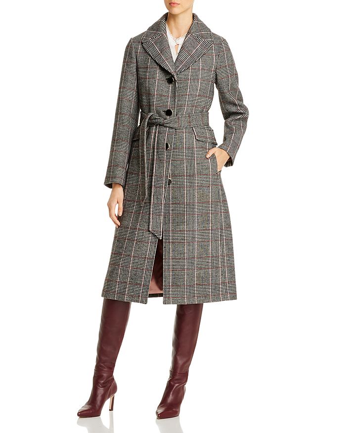 Kate Spade New York Glen Plaid Belted Long Coat ModeSens