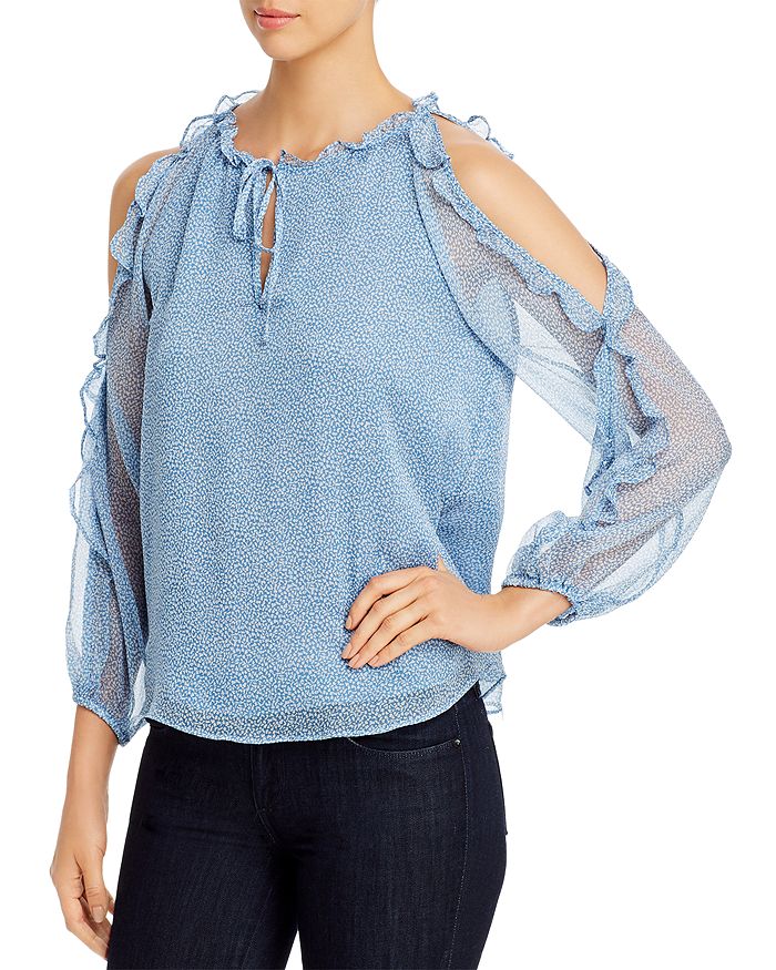 1.STATE MOSAIC DITSY RUFFLED COLD-SHOULDER TOP,8159100