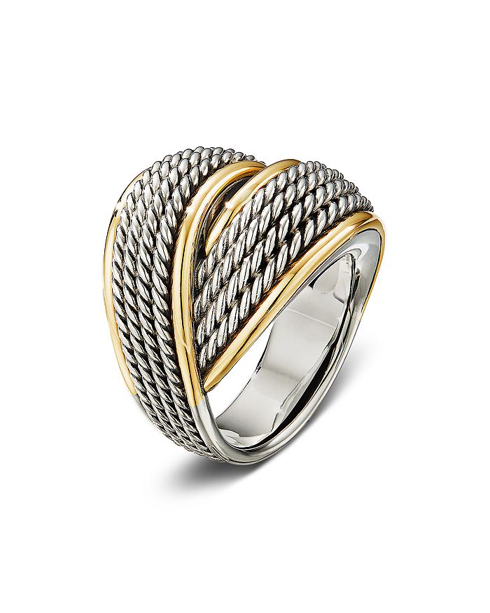 David Yurman Sterling Silver & 18k Yellow Gold Origami Crossover Ring