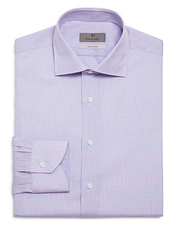 Canali Ribbon Check Regular Fit Dress Shirt | Bloomingdale's