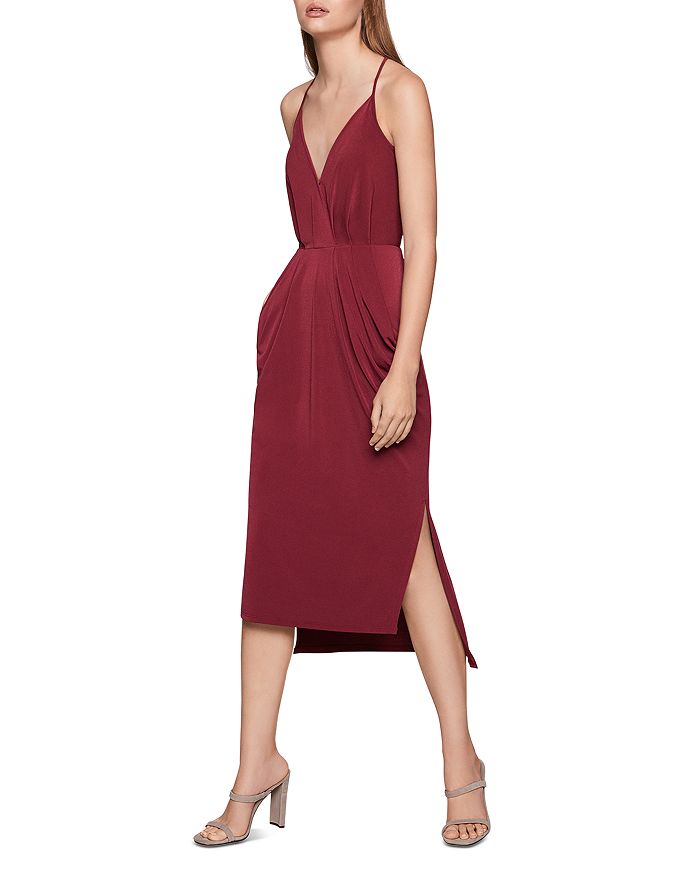 Bcbgeneration Faux Wrap Midi Dress In Deep Red