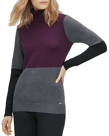 Calvin Klein Color-Block Turtleneck Sweater | Bloomingdale's