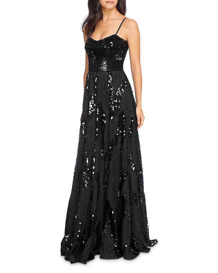 Dress The Population Marianna Paillette Evening Gown In Black