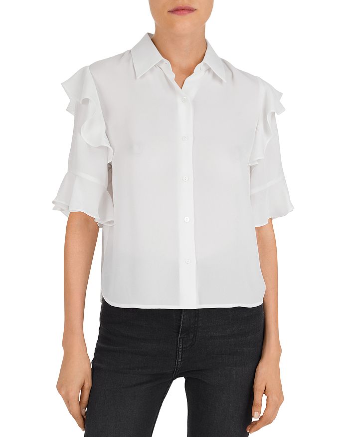 THE KOOPLES RUFFLED BUTTON-DOWN TOP,FCCC19056K