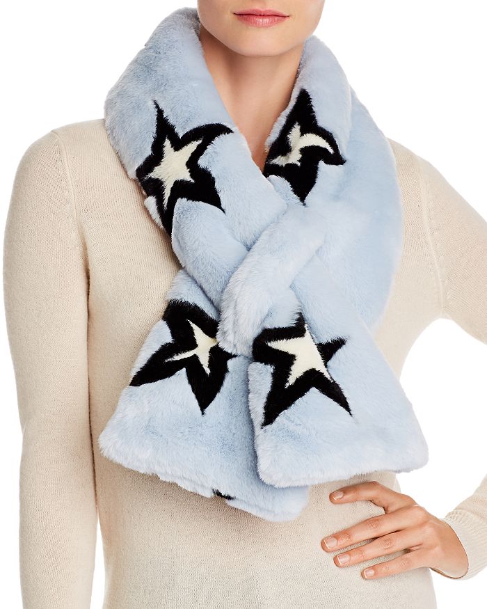 Aqua Printed Faux Fur Scarf - 100% Exclusive In Baby Blue Stars