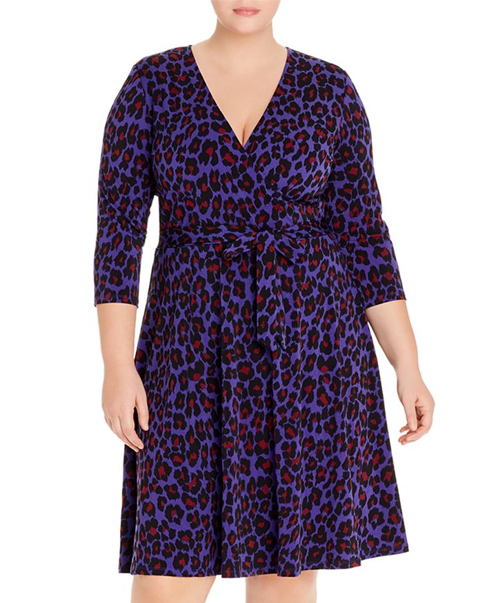Leota Plus Printed Faux-wrap Dress In Wild Cat Orient Blue