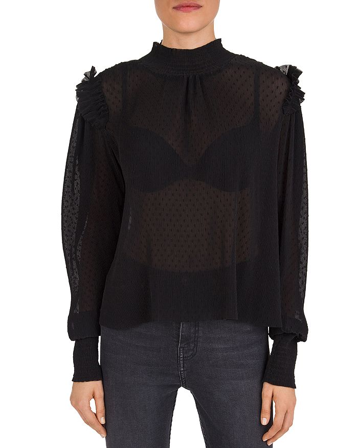 The Kooples Ruffled Tonal Stitched-Dot Top | Bloomingdale's