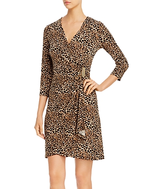 Calvin Klein Printed Faux-wrap Dress In Leopard Black