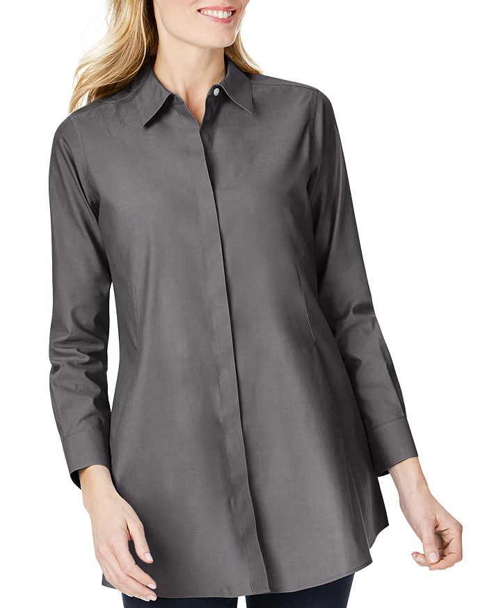 Foxcroft Cici Cotton Non-iron Tunic Shirt In Charcoal