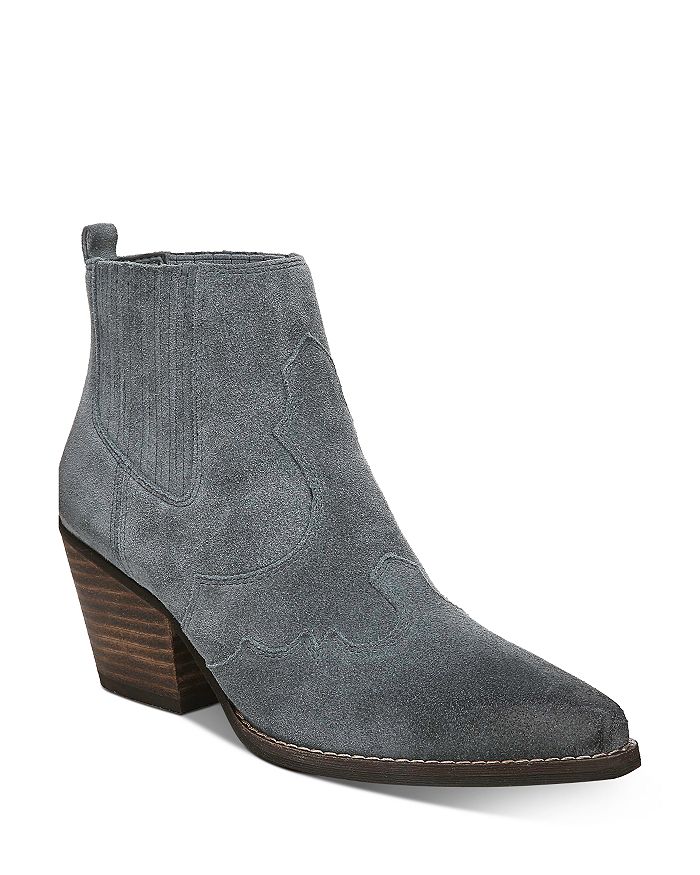 Sam Edelman Winona Western Booties Women's Shoes In Grey Iris Suede