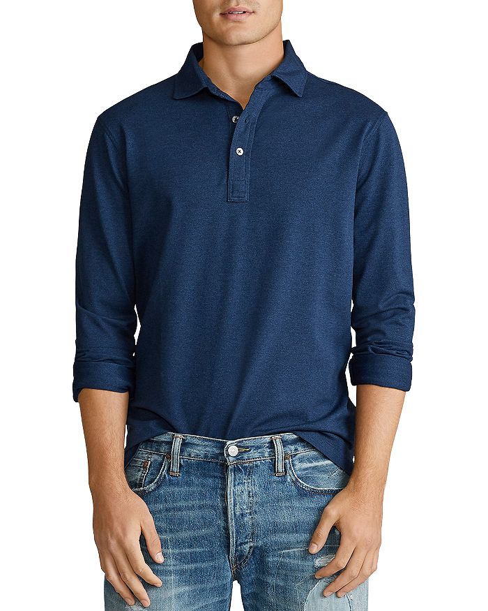 Polo Ralph Lauren Custom Slim Fit Long Sleeve Mesh Polo Shirt In Monroe Blue Heather