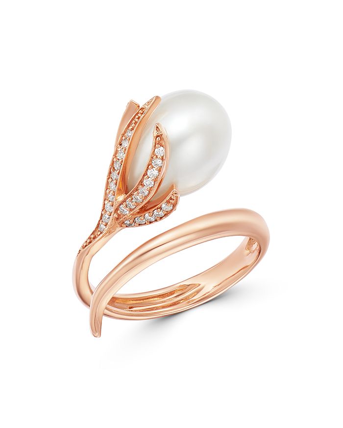 Own Your Story 14k Rose Gold Diamond & Freshwater Pearl Flower Ring In White/rose Gold