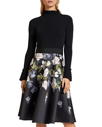 Ted Baker Nerida Floral Print Knit and Satin Dress | Bloomingdale's