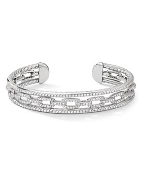 David Yurman - 18K White Gold Stax Three-Row Chain Link Bracelet with Diamonds