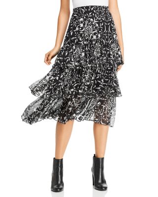 crinkle tiered midi skirt