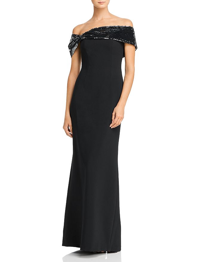 Sachin & Babi Zadie Embellished Off-the-shoulder Gown In Stardust And Jet