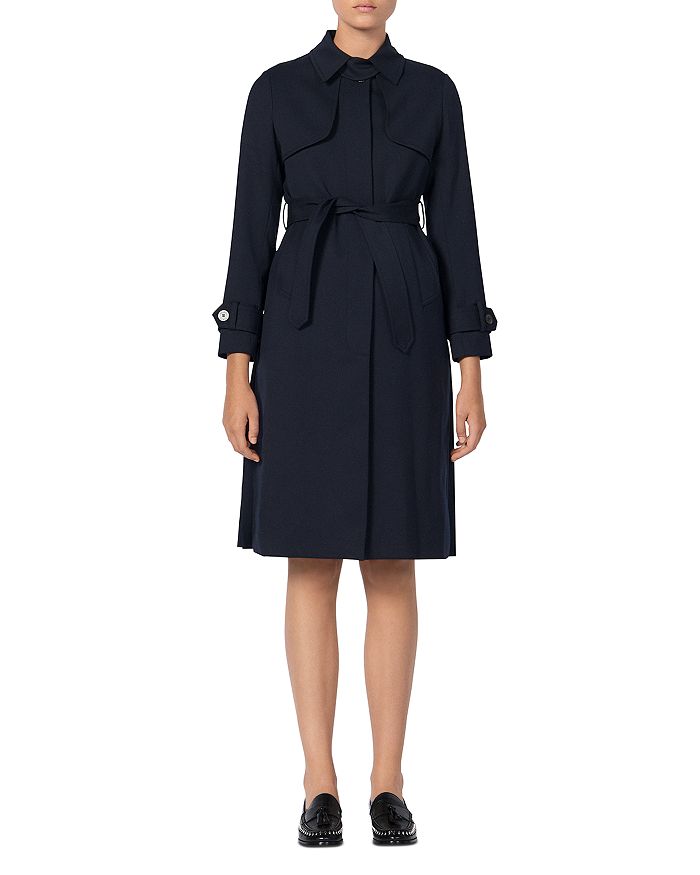 Shop Sandro Pleat-back Trench Coat In Navy Blue
