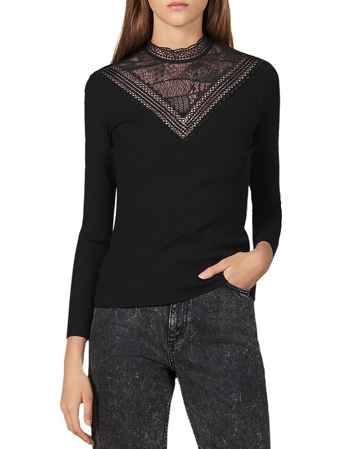 SANDRO HANS LACE INSET TOP,SFPTS00309