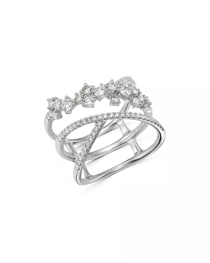 Bloomingdale's Fine Collection Diamond Scattered Crossover Ring in 14K White Gold, 0.80 tcw