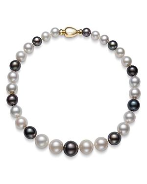 Bloomingdale's White South Sea & Tahitian Cultured Black Pearl Necklace in 14K Yellow Gold, 17.5 - 1