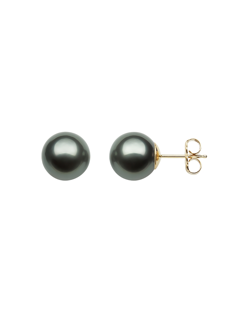 Bloomingdale's Fine Collection Tahitian Black Cultured Pearl Stud Earrings in 14K Yellow Gold