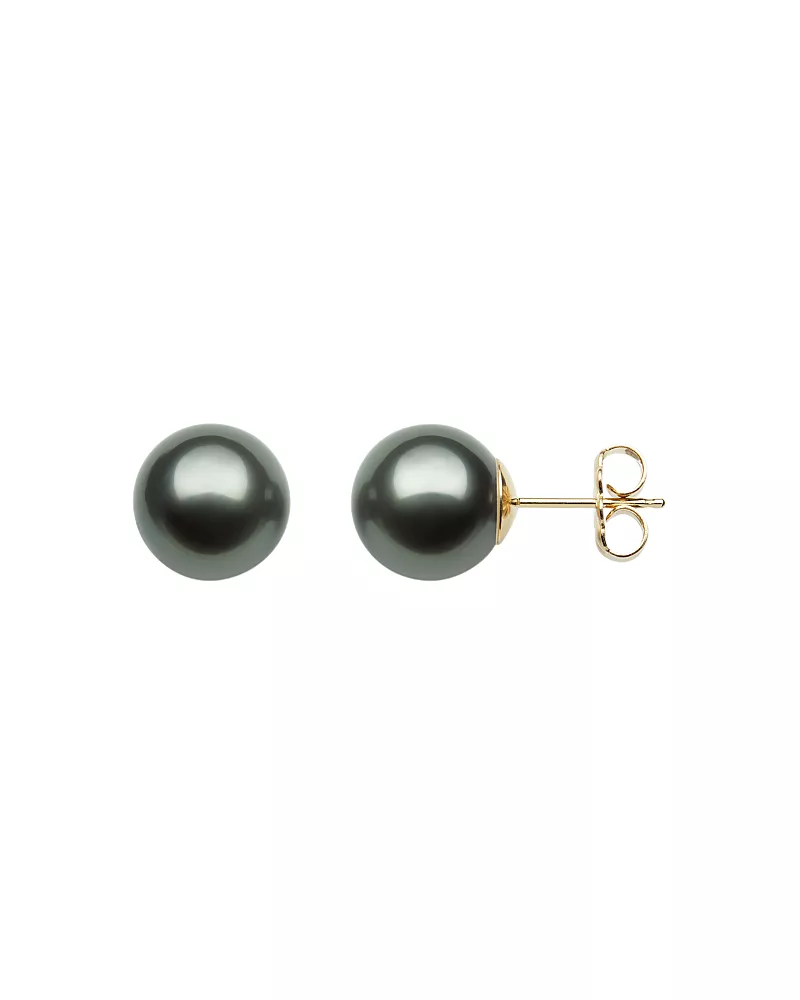 Bloomingdale's Fine Collection Tahitian Black Cultured Pearl Stud Earrings in 14K Yellow Gold