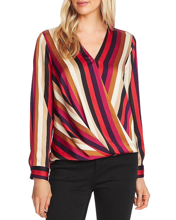VINCE CAMUTO MAYFAIR STRIPE WRAP-FRONT TOP,9169049