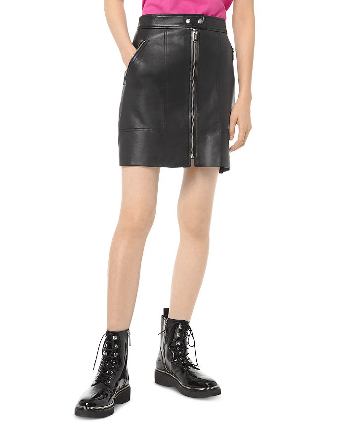 Michael Michael Kors Zip-front Leather Mini Skirt In Black