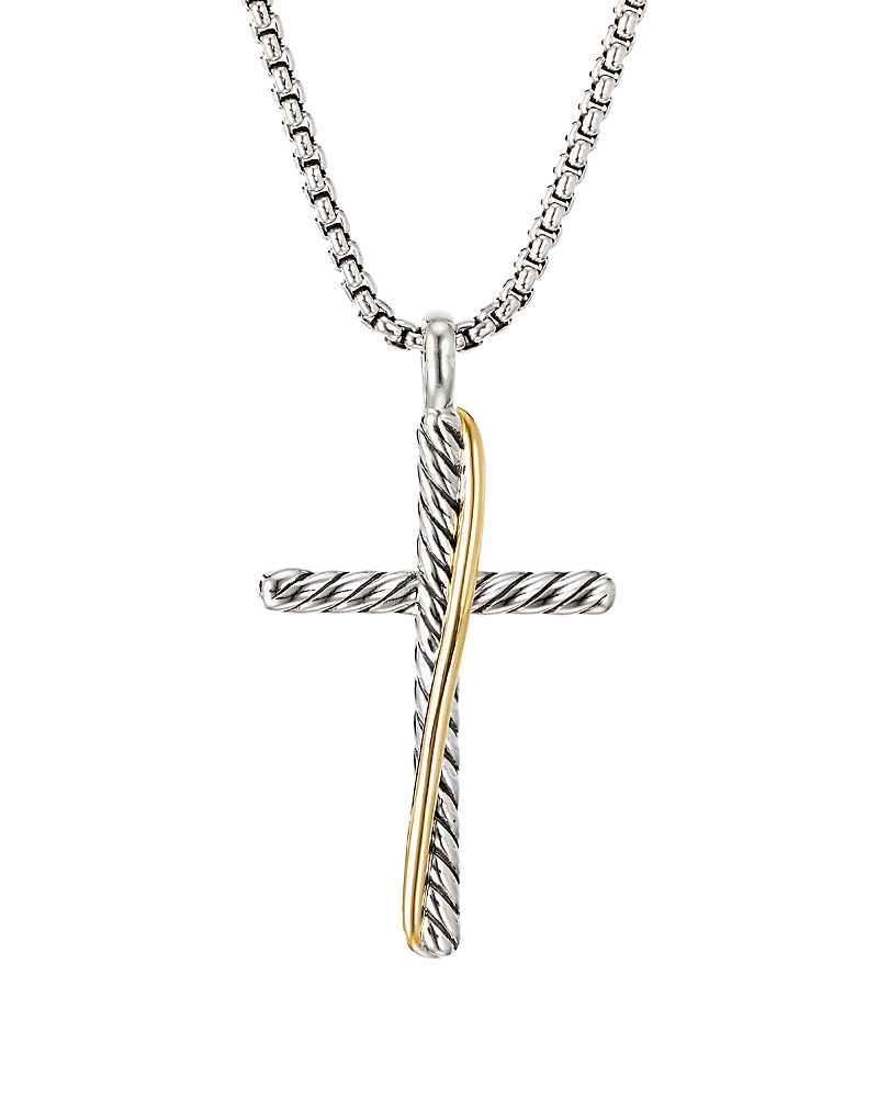 David Yurman Sterling Silver & 18K Yellow Gold Crossover Cross Necklace, 17