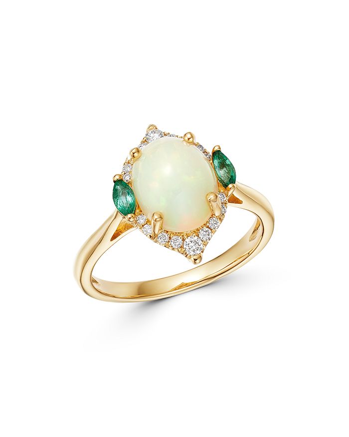Bloomingdale's Opal, Emerald & Diamond Ring In 14k Yellow Gold - 100% Exclusive In Multi/gold