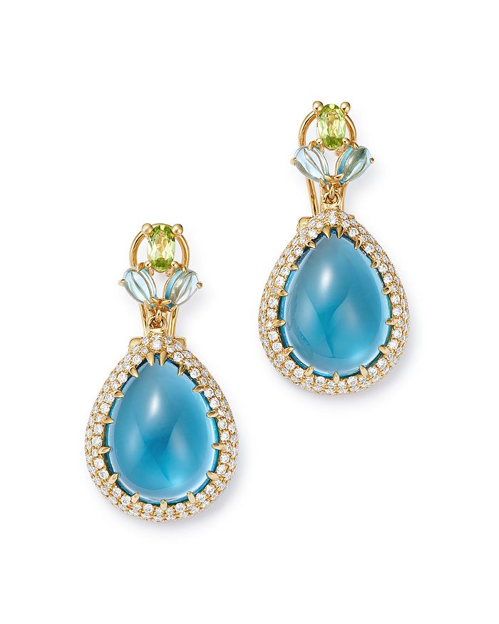 Bloomingdale's Swiss Blue Topaz & Diamond Drop Earrings In 14k Yellow Gold - 100% Exclusive In Blue/gold